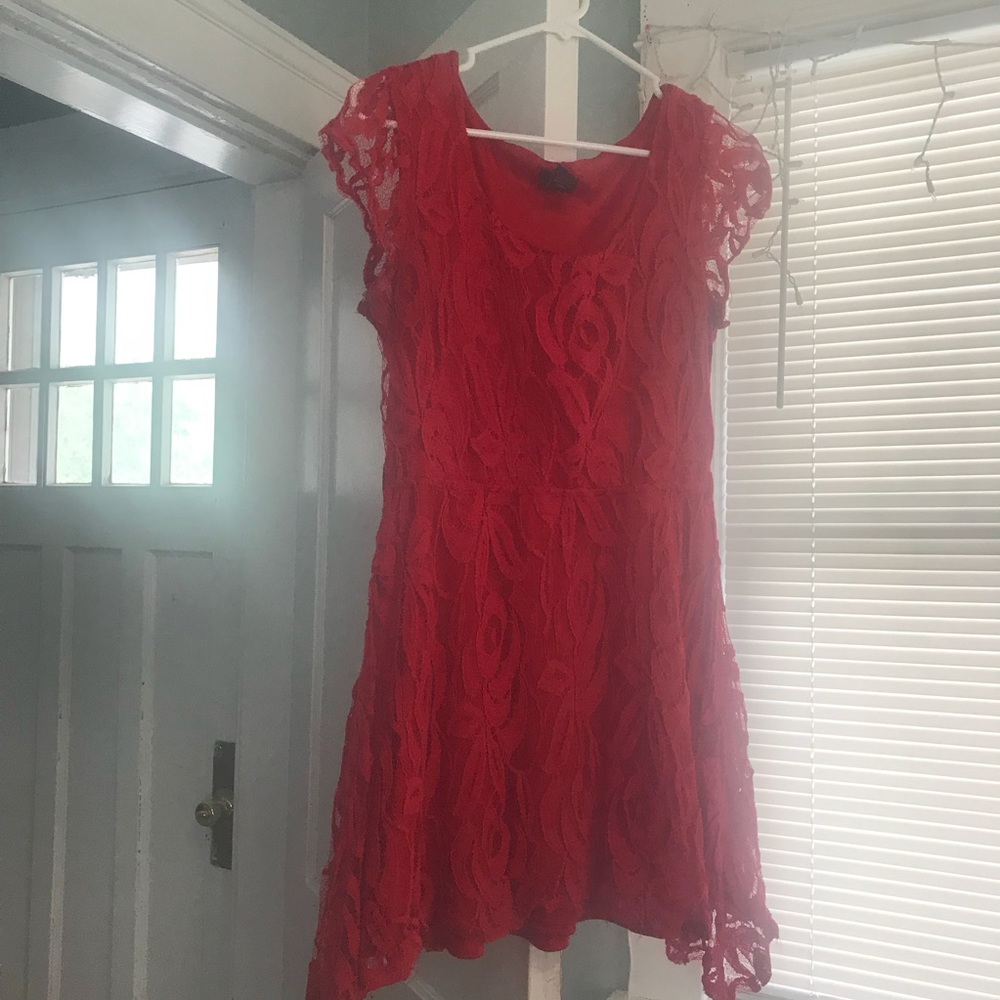 Red floral lace skater summer mini dress